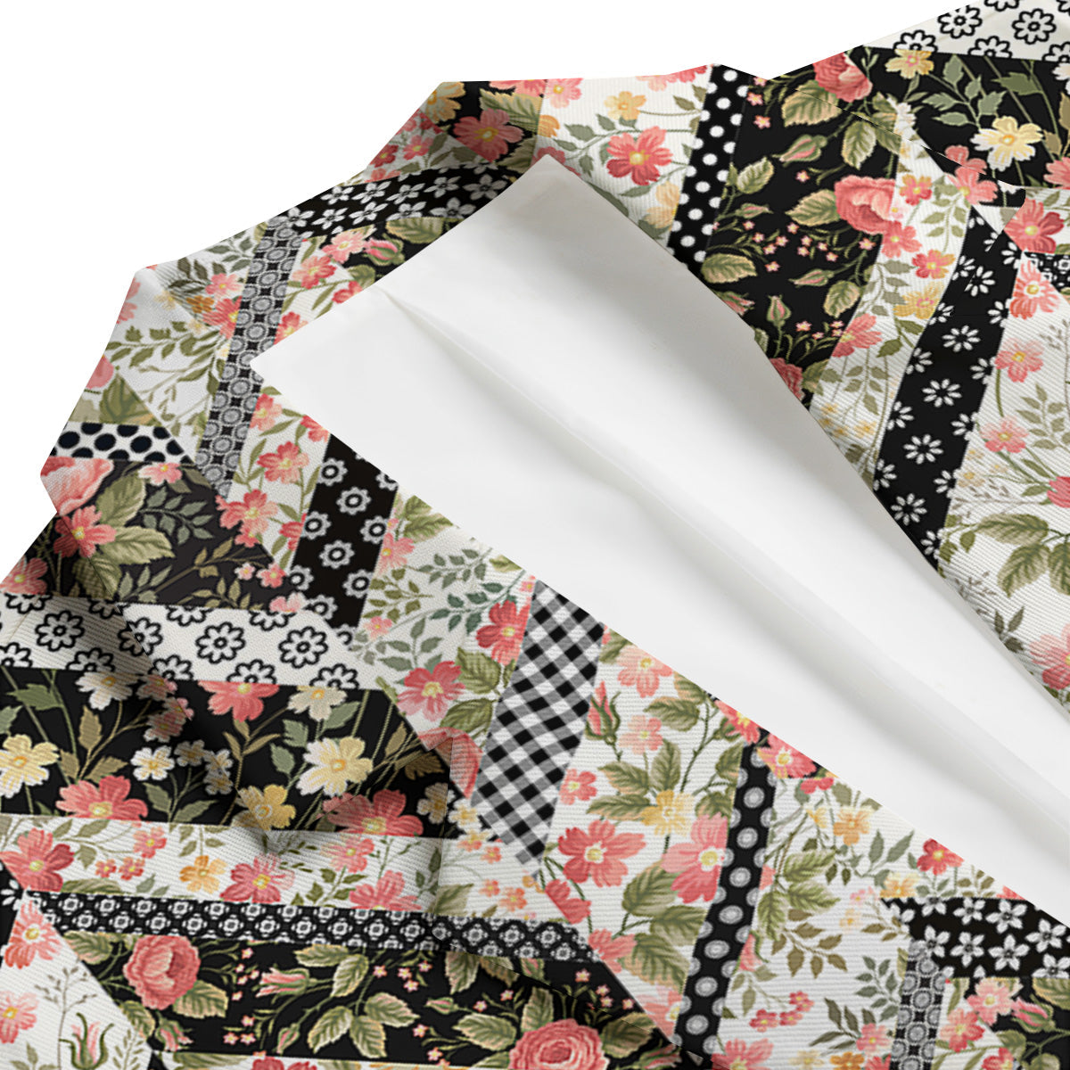 Zigzag Floral Patchwork Print Pattern Men's Blazer-grizzshop