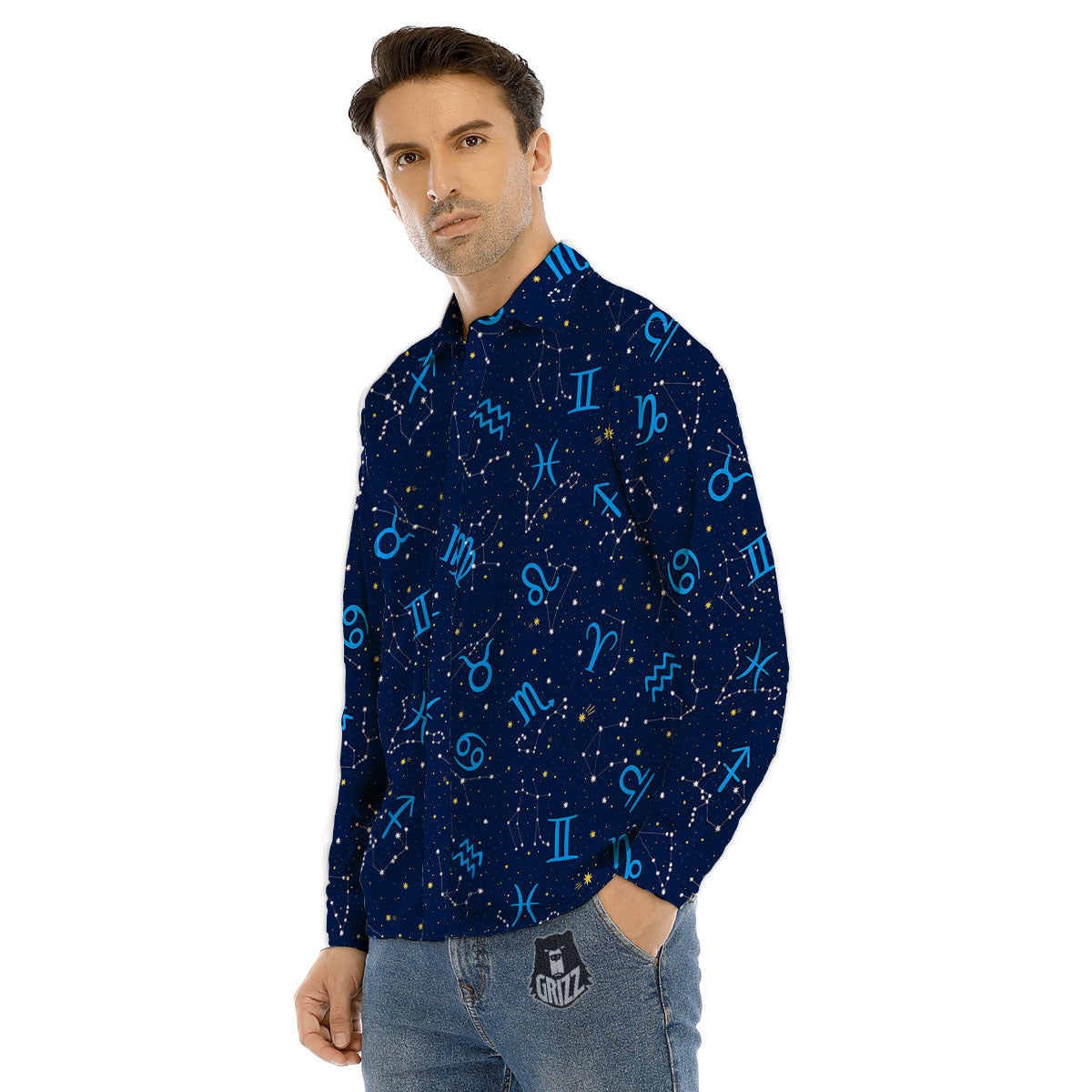 Zigzag Floral Patchwork Print Pattern Men's Dress Shirts-grizzshop