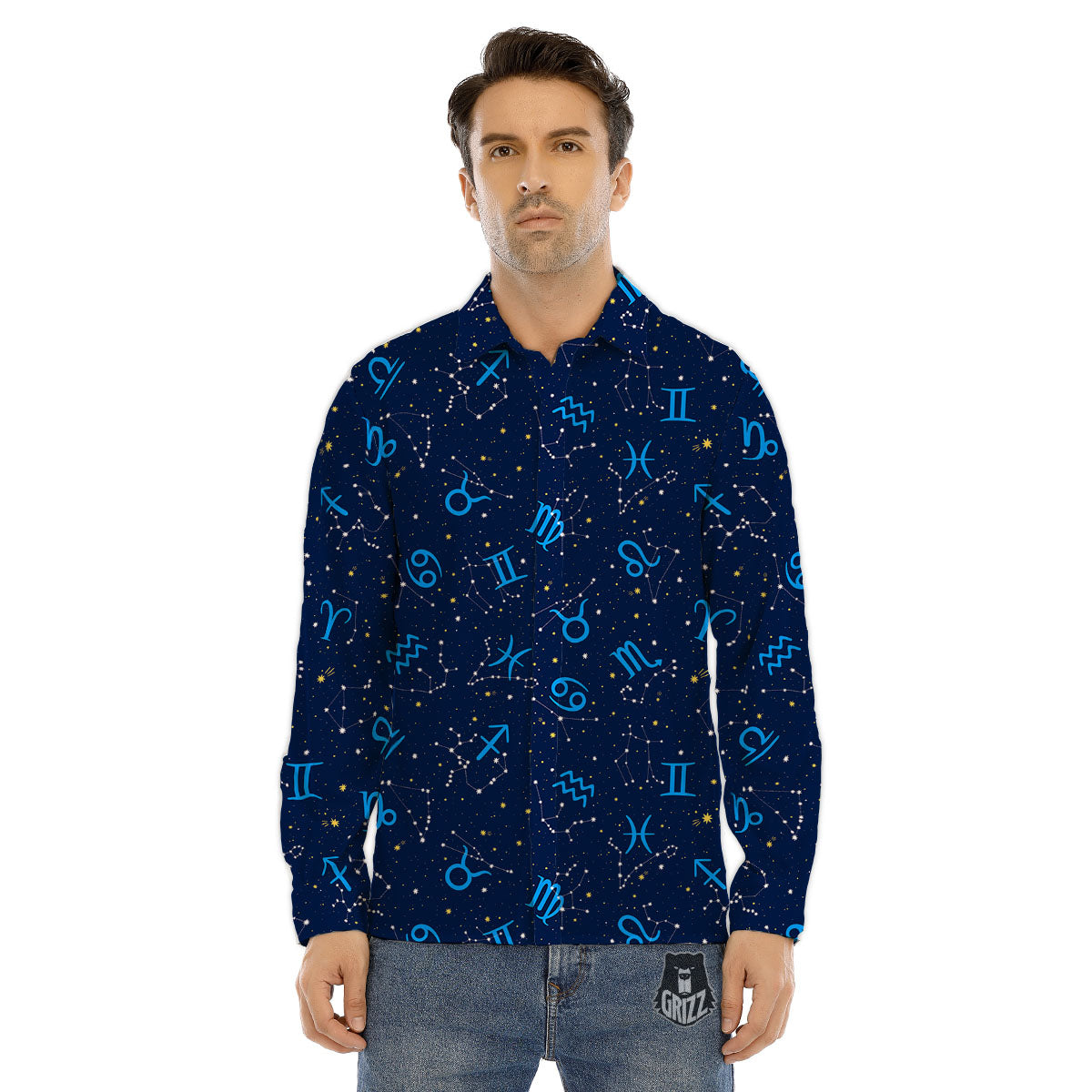 Zigzag Floral Patchwork Print Pattern Men's Dress Shirts-grizzshop
