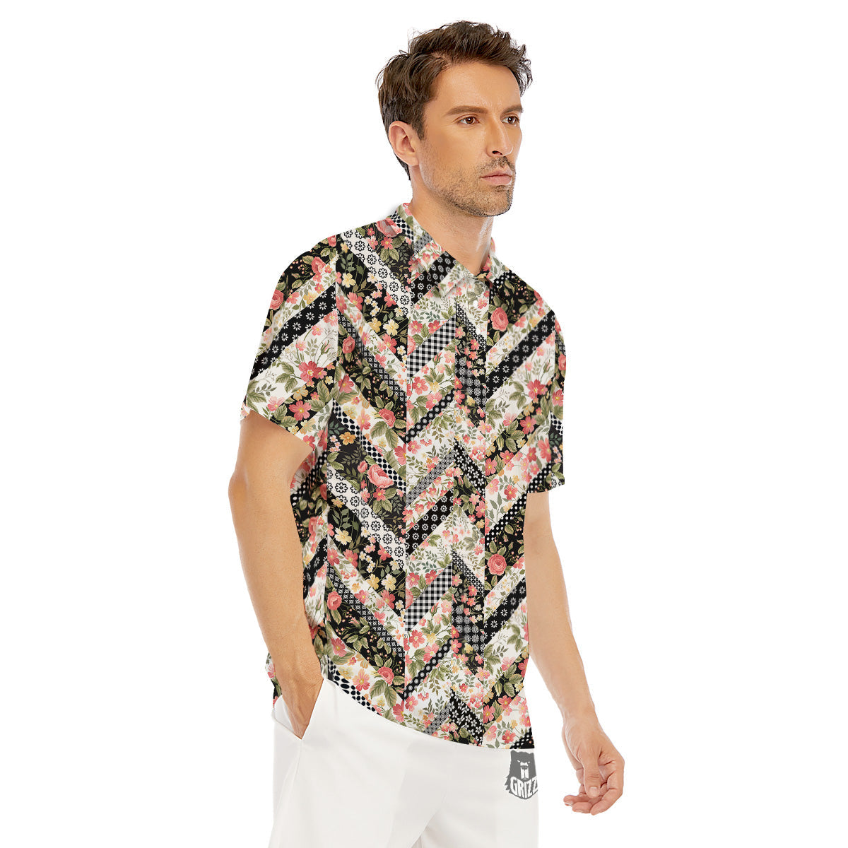 Zigzag Floral Patchwork Print Pattern Men's Golf Shirts-grizzshop