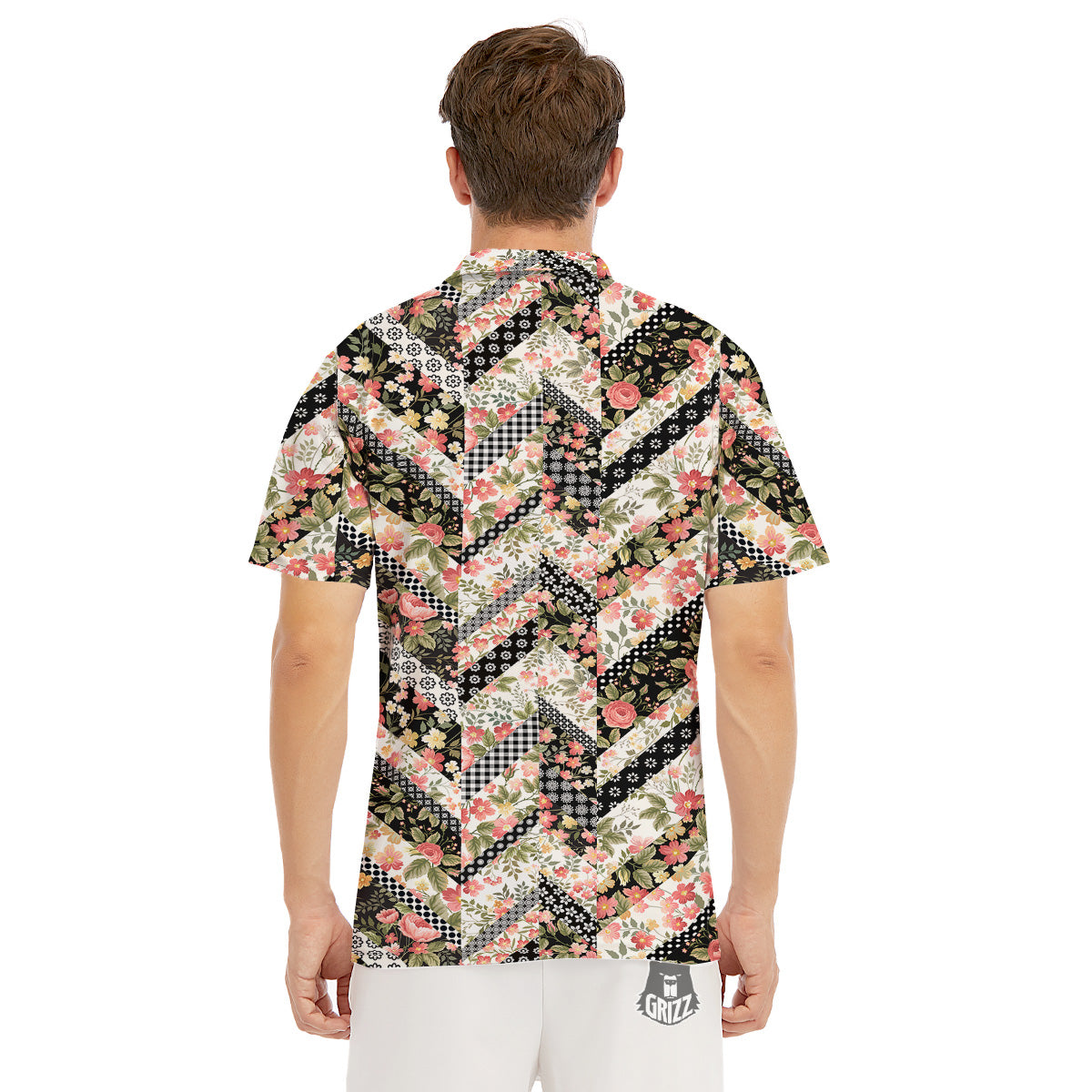 Zigzag Floral Patchwork Print Pattern Men's Golf Shirts-grizzshop