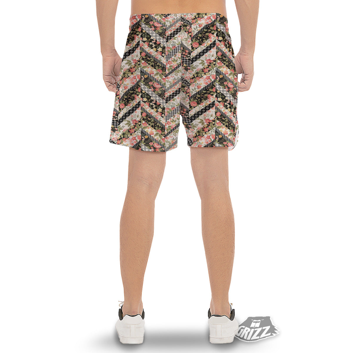 Zigzag Floral Patchwork Print Pattern Men's Gym Shorts-grizzshop