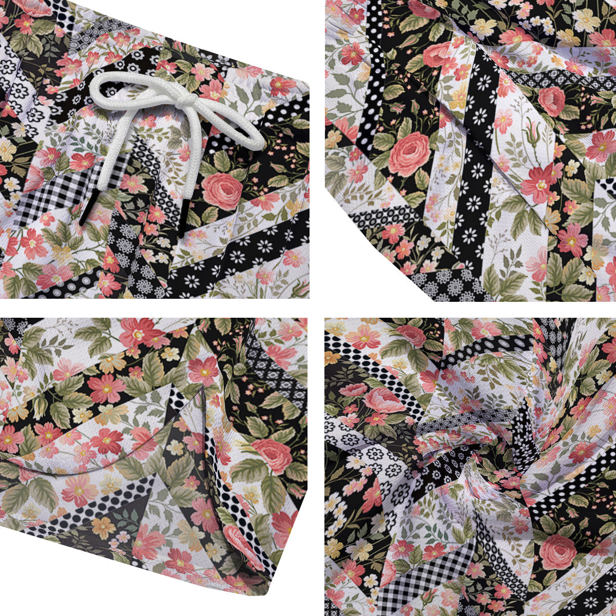 Zigzag Floral Patchwork Print Pattern Men's Running Shorts-grizzshop