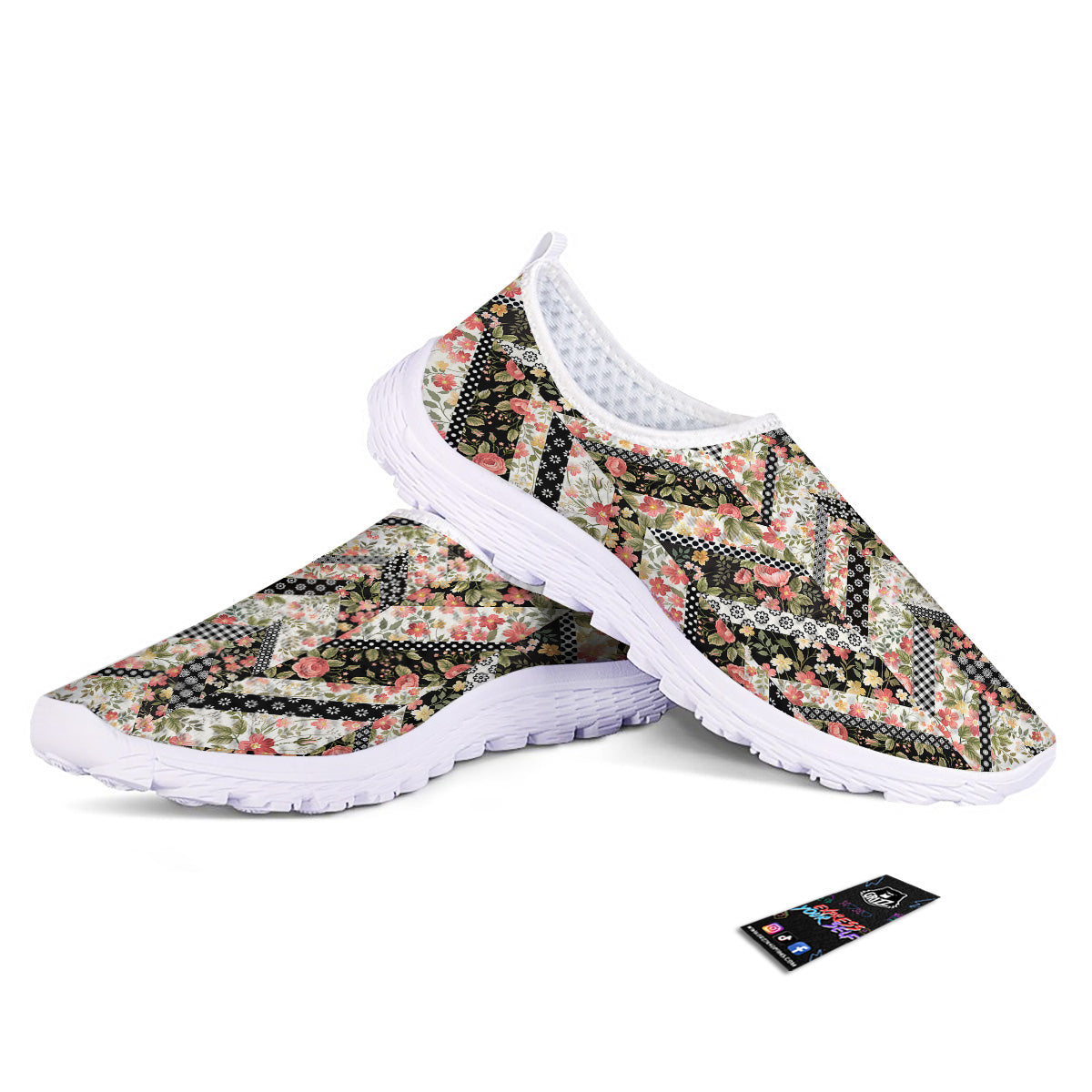 Zigzag Floral Patchwork Print Pattern Nurse Shoes-grizzshop