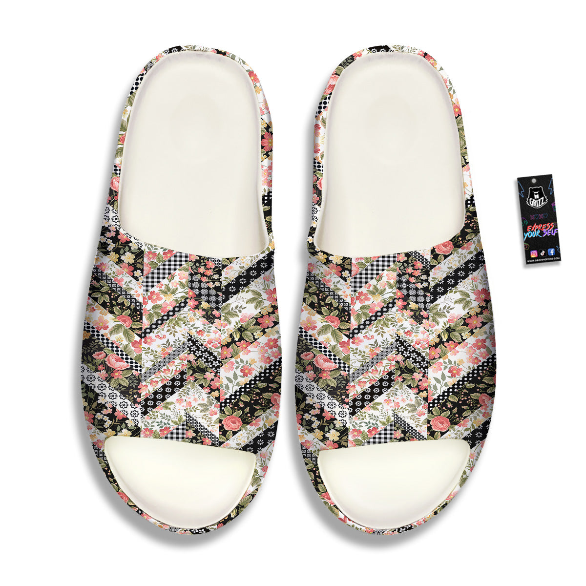 Zigzag Floral Patchwork Print Pattern Sandals-grizzshop