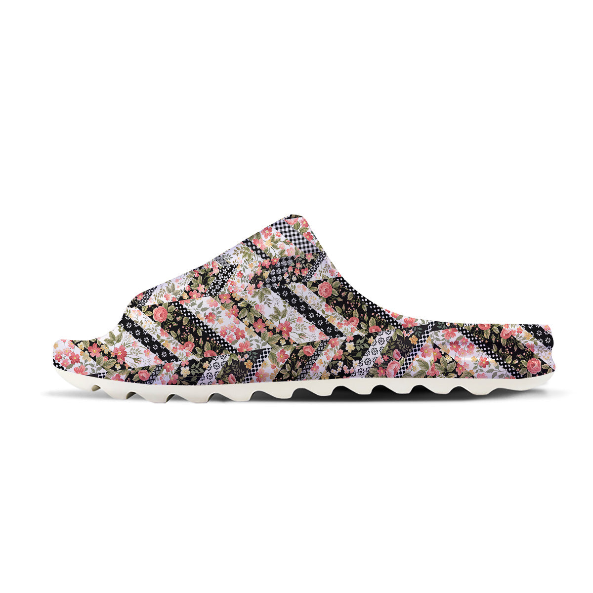 Zigzag Floral Patchwork Print Pattern Sandals-grizzshop