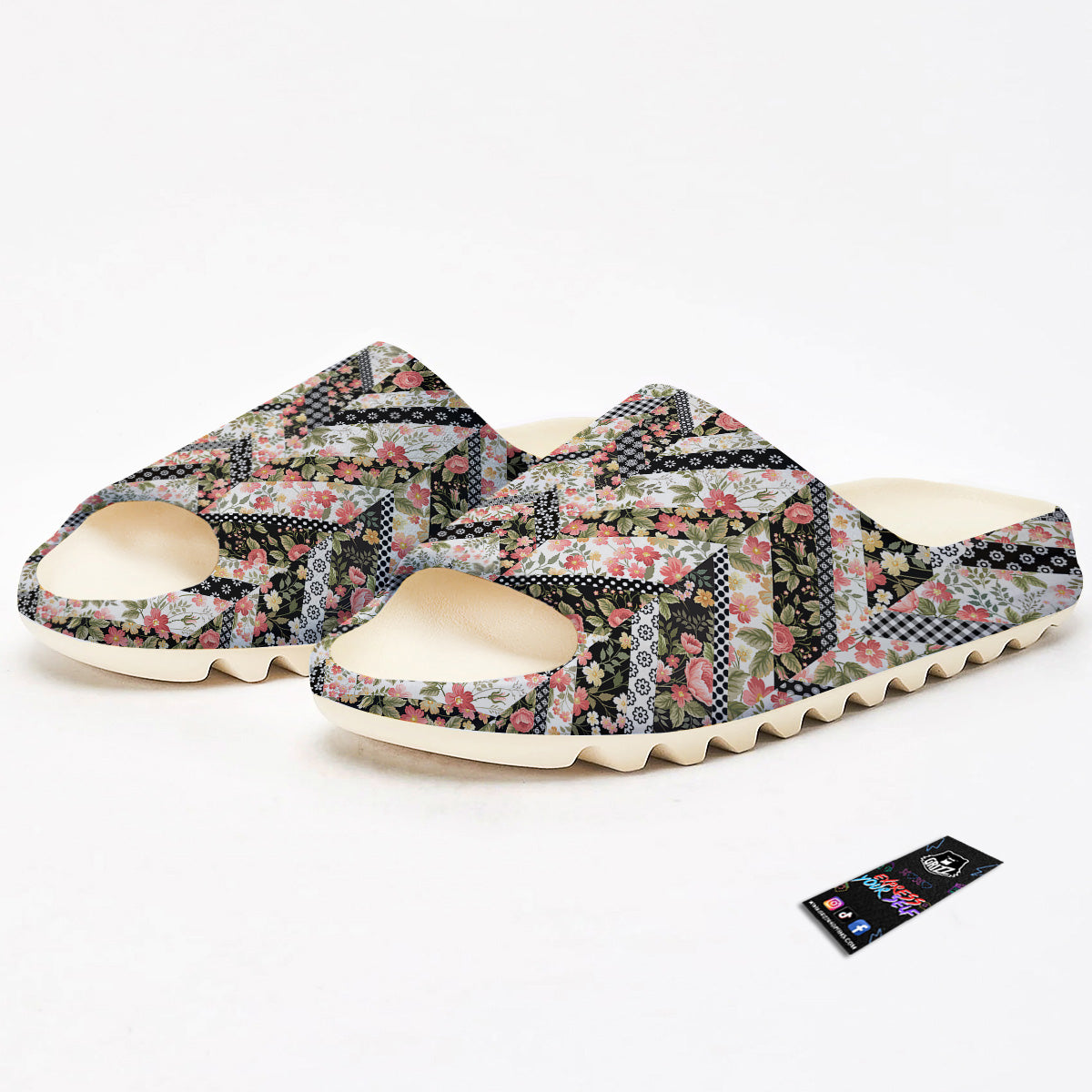 Zigzag Floral Patchwork Print Pattern Sandals-grizzshop