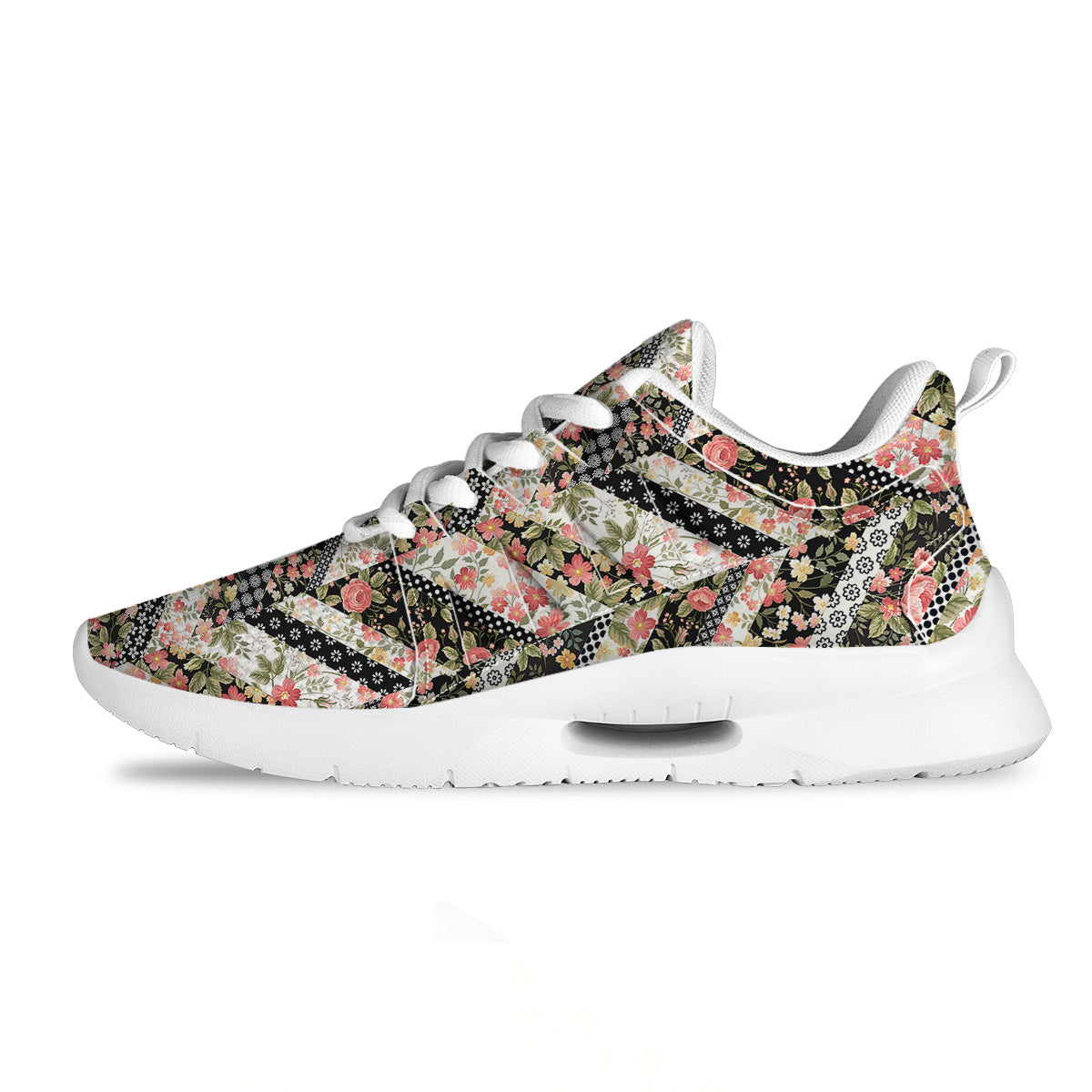 Zigzag Floral Patchwork Print Pattern Tennis Shoes-grizzshop