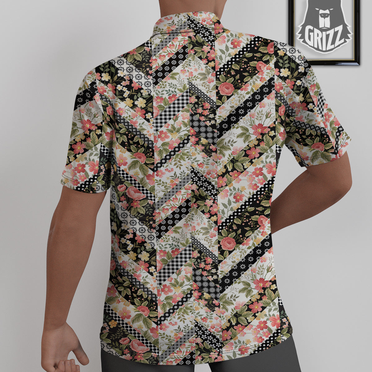 Zigzag Floral Patchwork Print Pattern Untucked Shirts-grizzshop