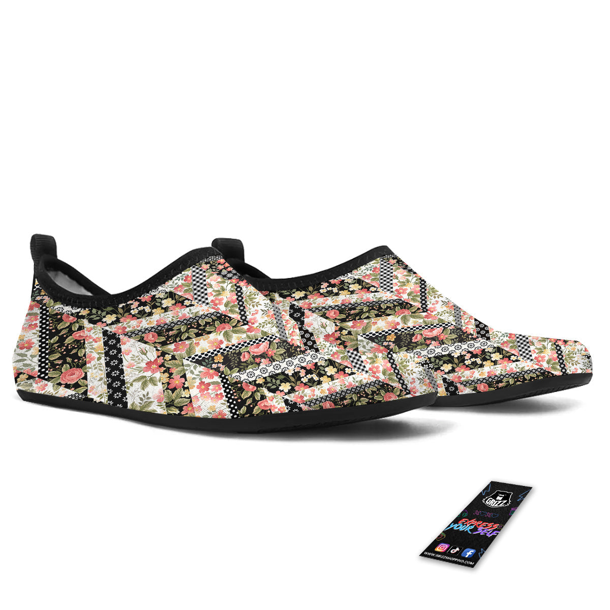 Zigzag Floral Patchwork Print Pattern Water Shoes-grizzshop