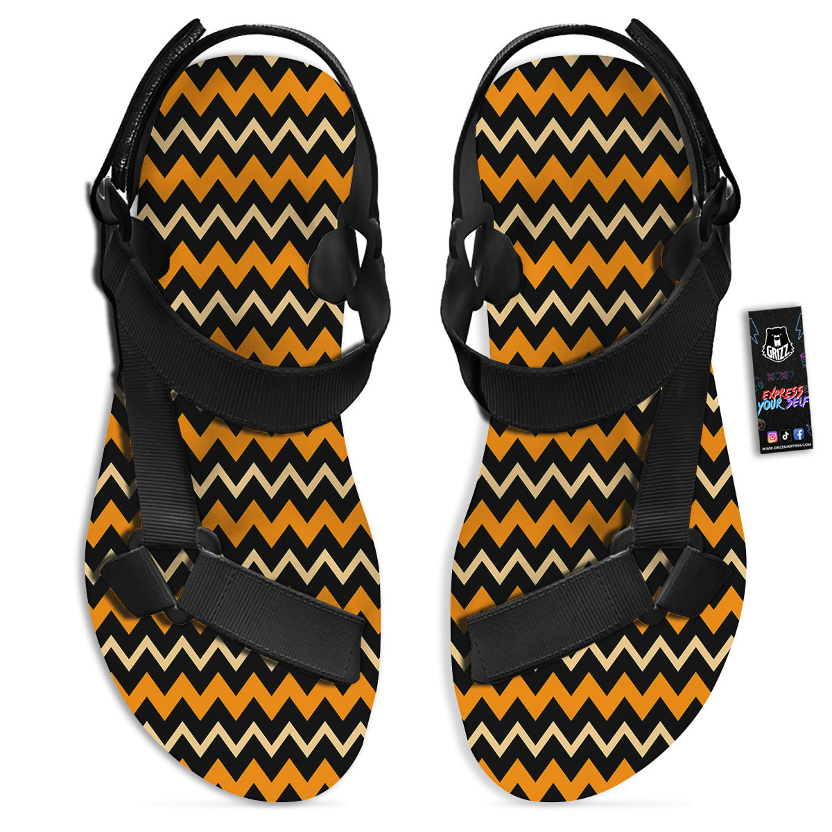 Zigzag Halloween Print Pattern Black Open Toe Sandals-grizzshop