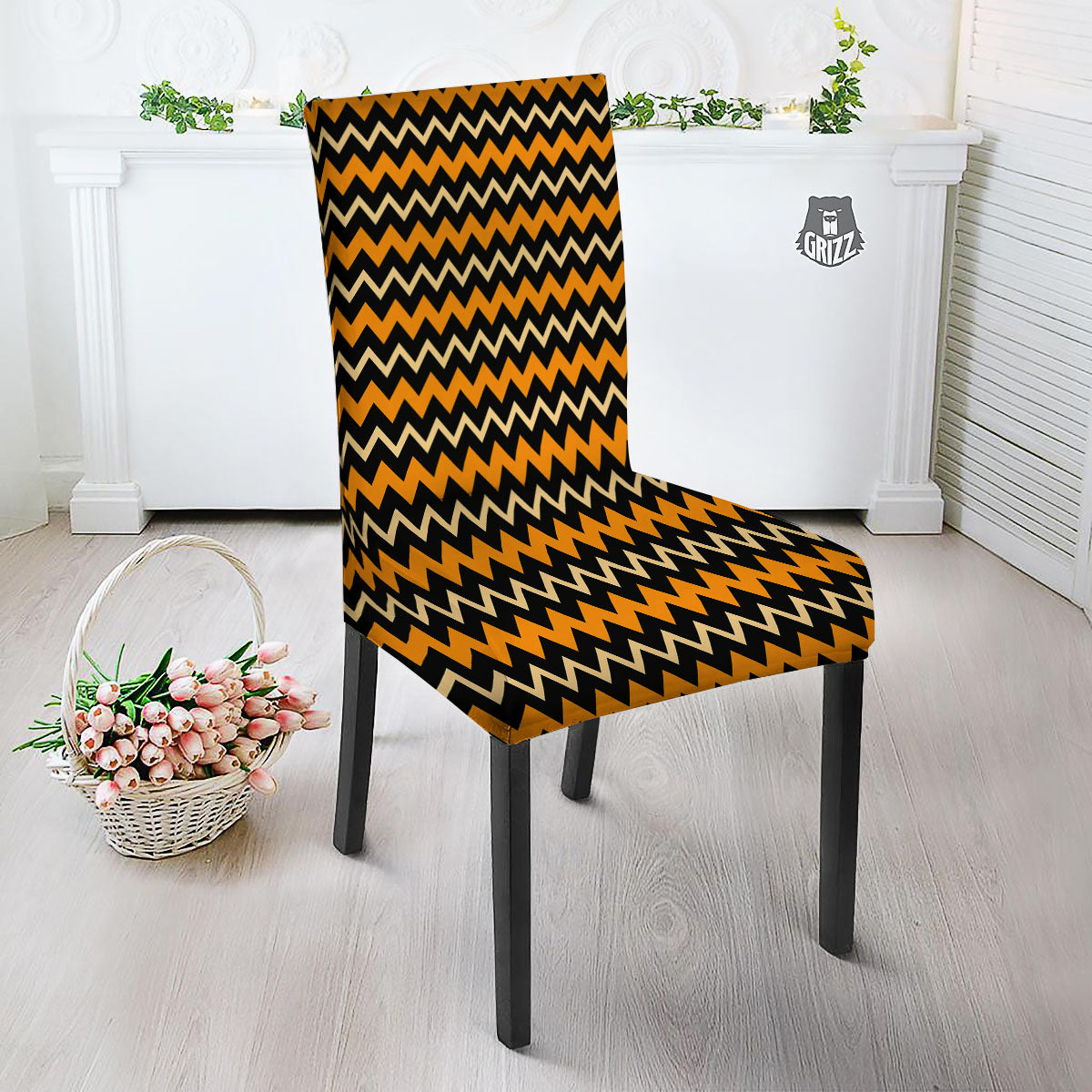 Zigzag Halloween Print Pattern Dining Chair Slipcover-grizzshop