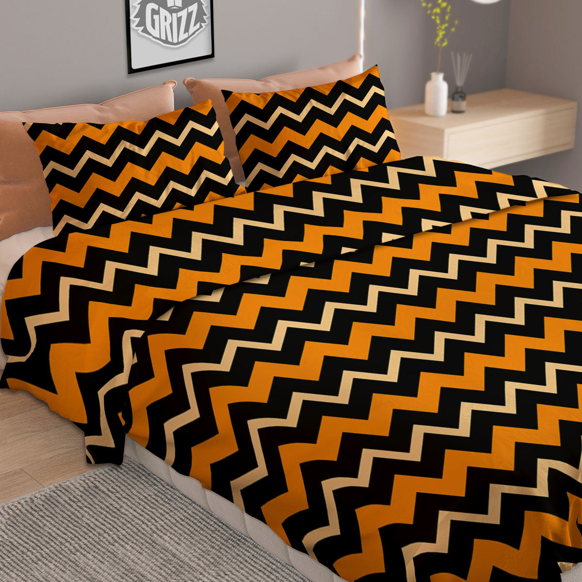 Zigzag Halloween Print Pattern Duvet Cover Bedding Set