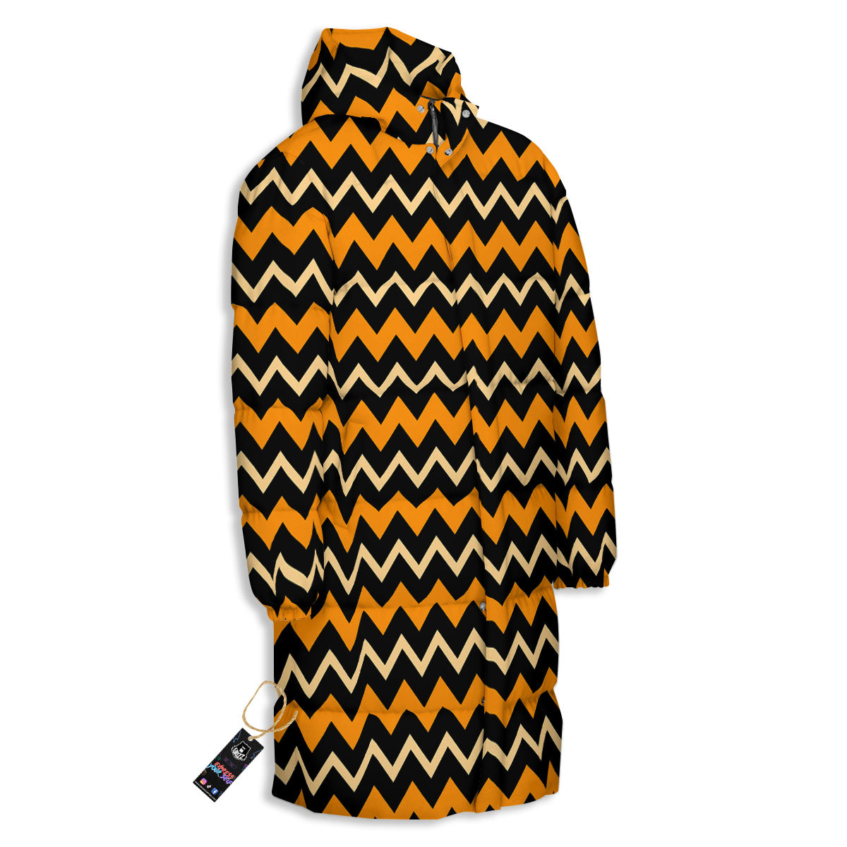 Zigzag Halloween Print Pattern Long Down Jacket-grizzshop