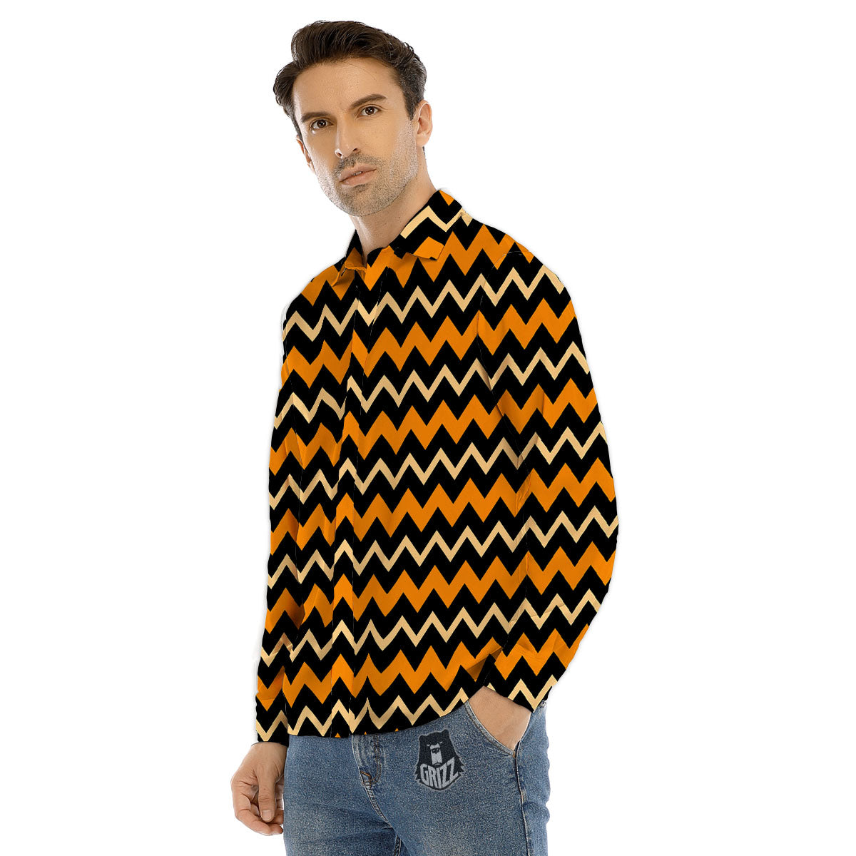 Zigzag Halloween Print Pattern Men's Dress Shirts-grizzshop