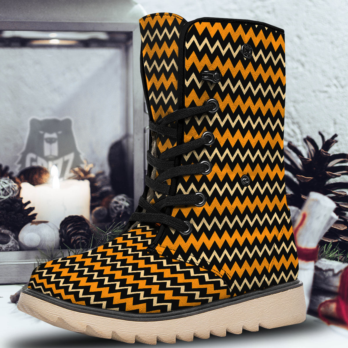 Zigzag Halloween Print Pattern Snow Boots-grizzshop