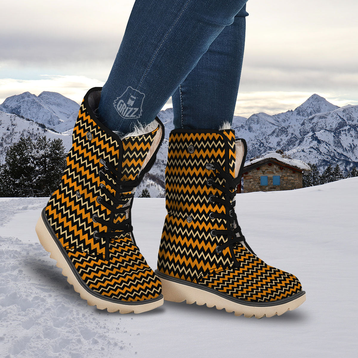 Zigzag Halloween Print Pattern Snow Boots-grizzshop