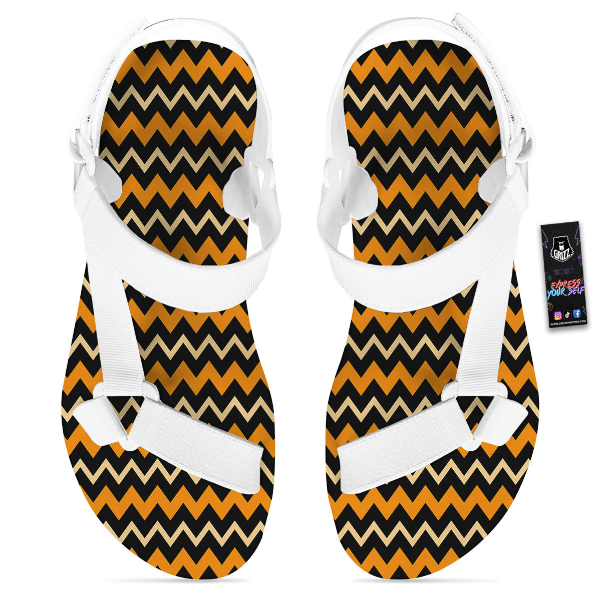 Zigzag Halloween Print Pattern White Open Toe Sandals-grizzshop
