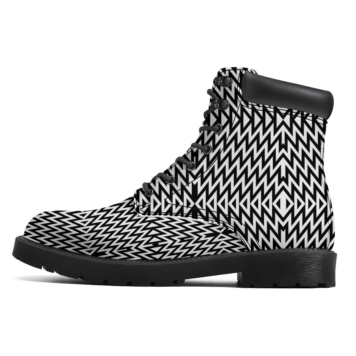 Zigzag Lines Black Print Pattern Boots-grizzshop