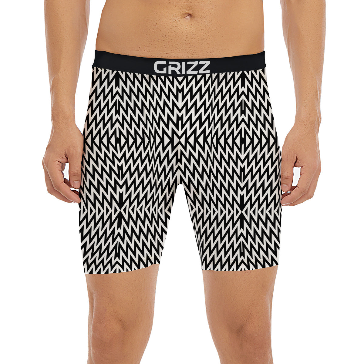 Zigzag Lines Black Print Pattern Boxer Briefs-grizzshop