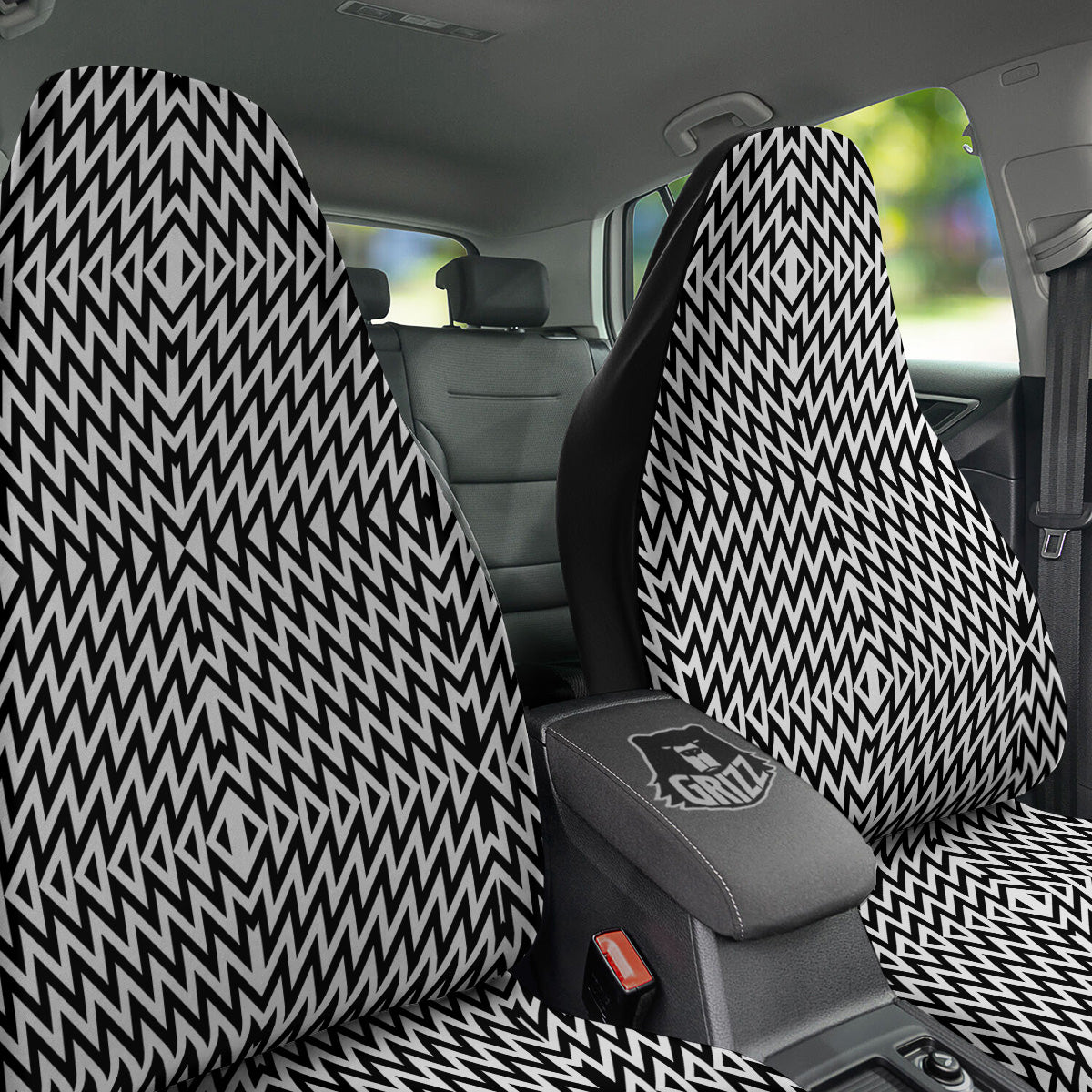 Zigzag Lines Black Print Pattern Car Seat Covers-grizzshop