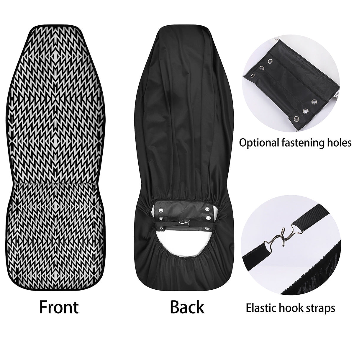 Zigzag Lines Black Print Pattern Car Seat Covers-grizzshop