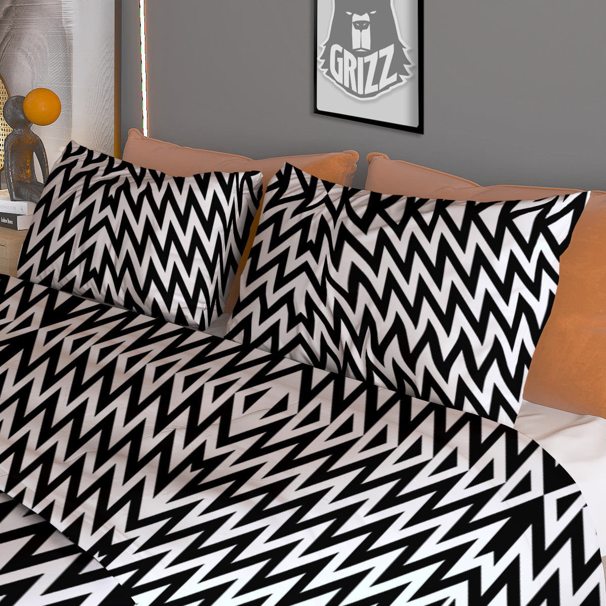 Zigzag Lines Black Print Pattern Duvet Cover Bedding Set-grizzshop
