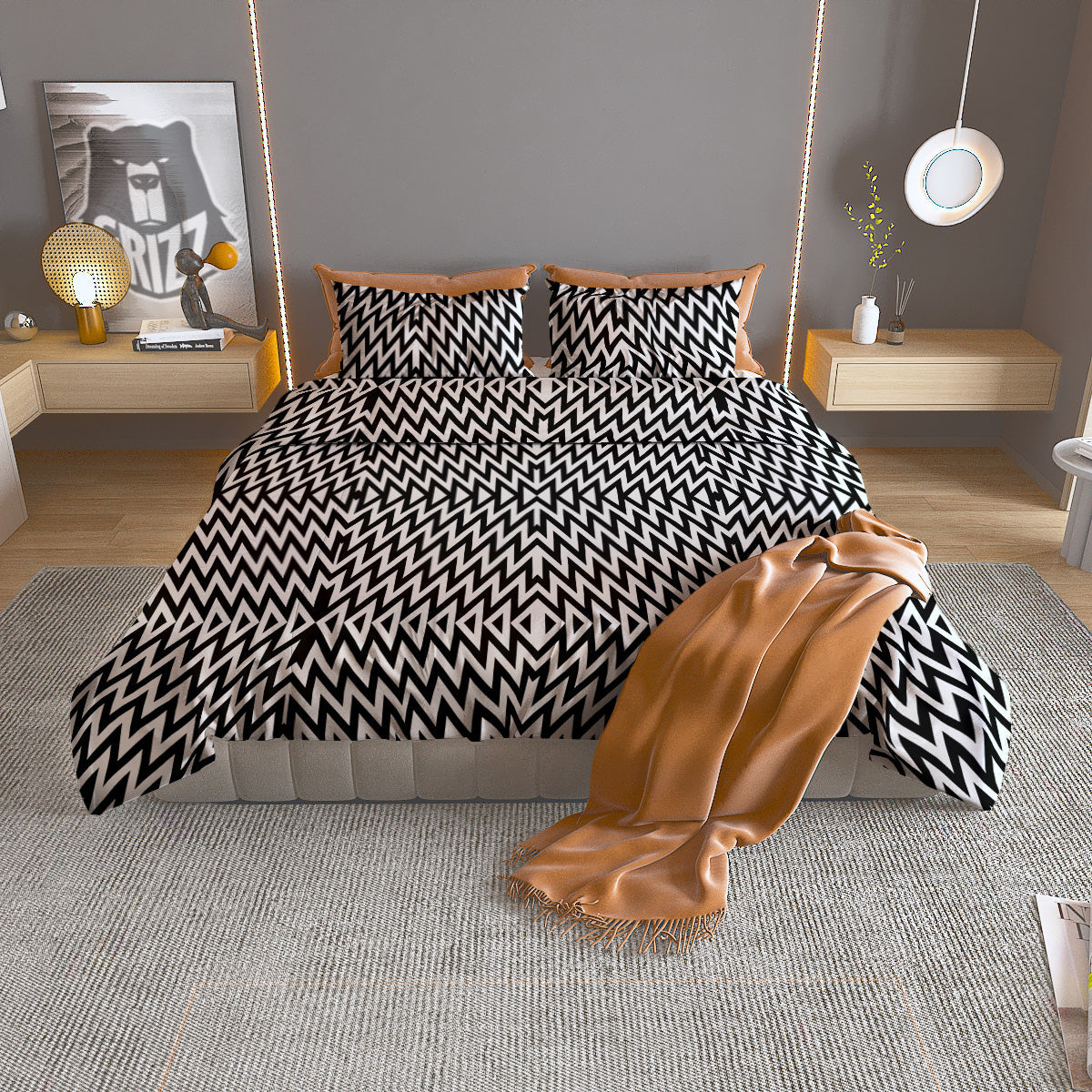Zigzag Lines Black Print Pattern Duvet Cover Bedding Set-grizzshop