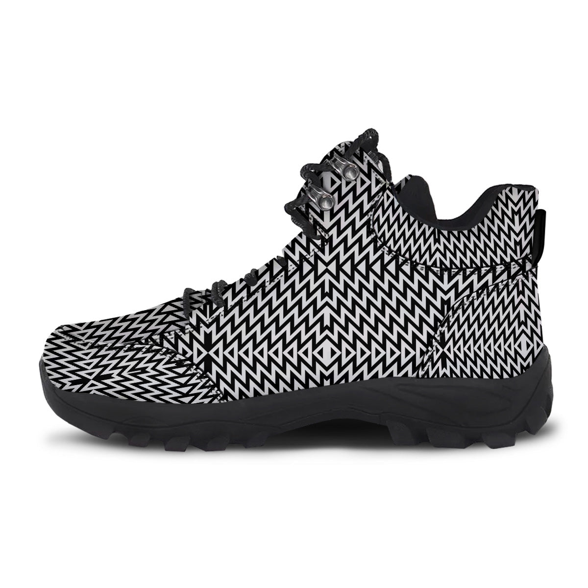 Zigzag Lines Black Print Pattern Hiking Shoes-grizzshop
