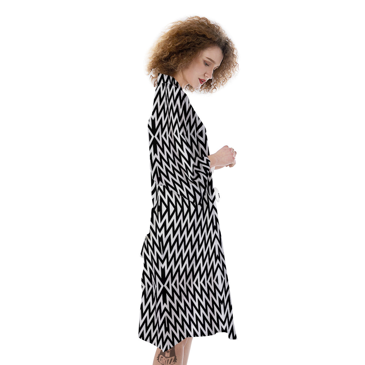 Zigzag Lines Black Print Pattern Kimono-grizzshop