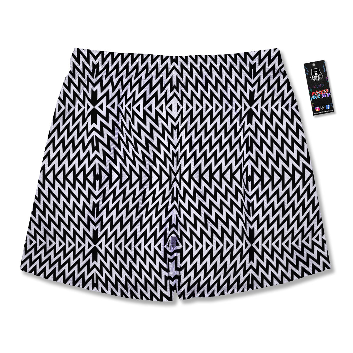 Zigzag Lines Black Print Pattern Men's Running Shorts-grizzshop