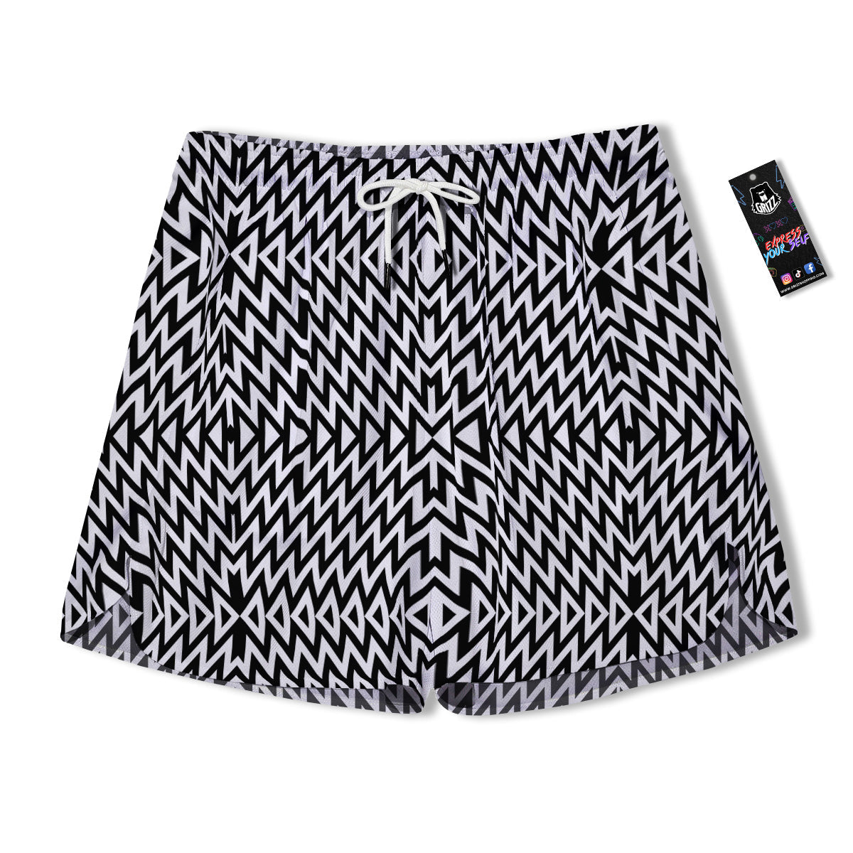 Zigzag Lines Black Print Pattern Men's Running Shorts-grizzshop