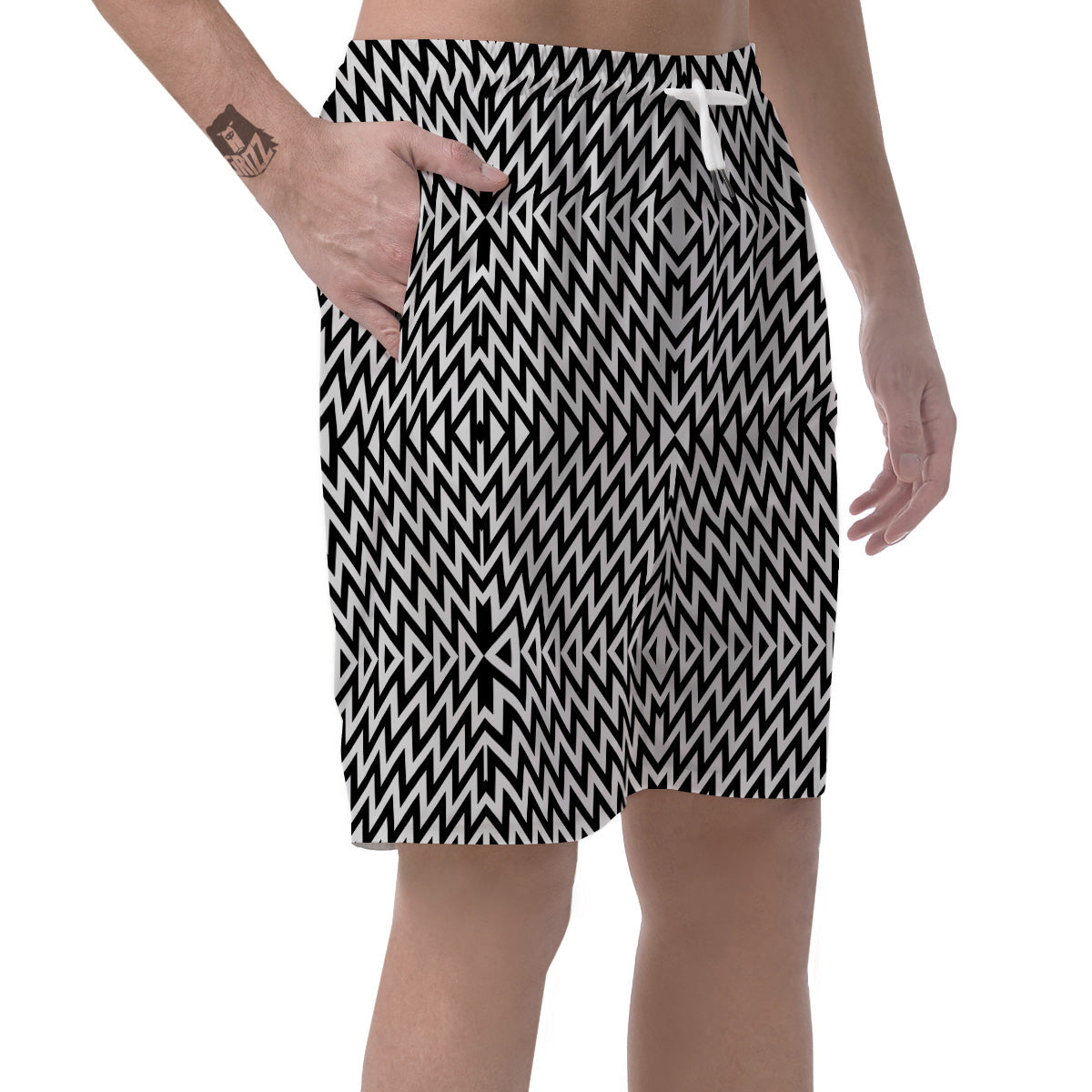 Zigzag Lines Black Print Pattern Men's Shorts-grizzshop
