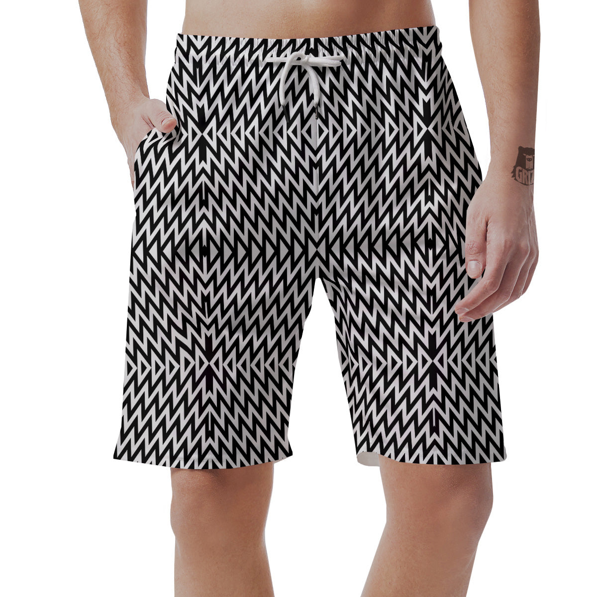 Zigzag Lines Black Print Pattern Men's Shorts-grizzshop