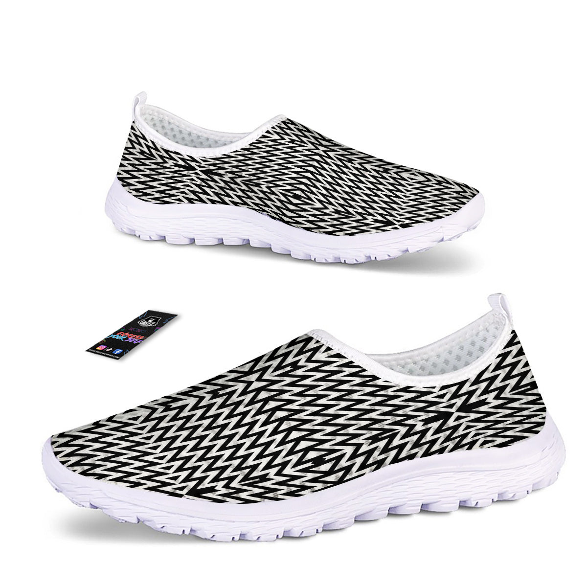 Zigzag Lines Black Print Pattern Nurse Shoes-grizzshop