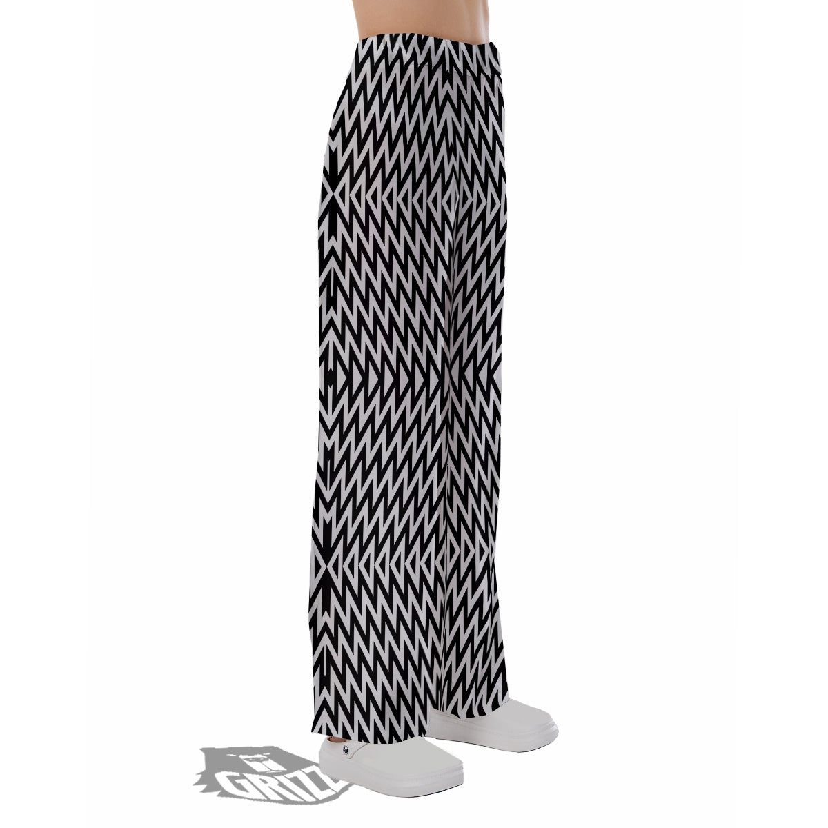 Zigzag Lines Black Print Pattern Pajama Pants-grizzshop