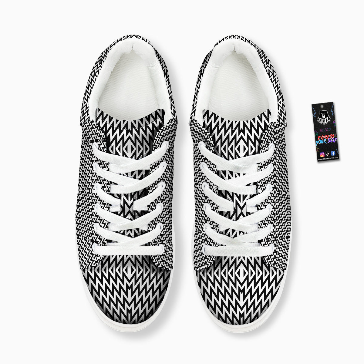 Zigzag Lines Black Print Pattern Platform Shoes-grizzshop