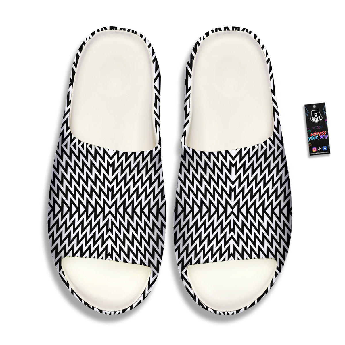 Zigzag Lines Black Print Pattern Sandals-grizzshop