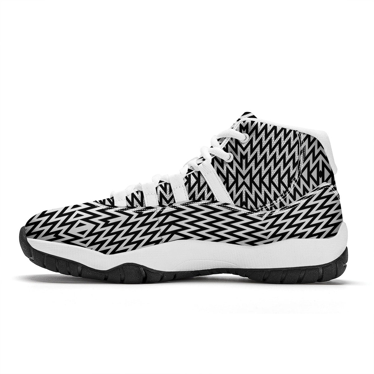 Zigzag Lines Black Print Pattern White Bball Shoes-grizzshop