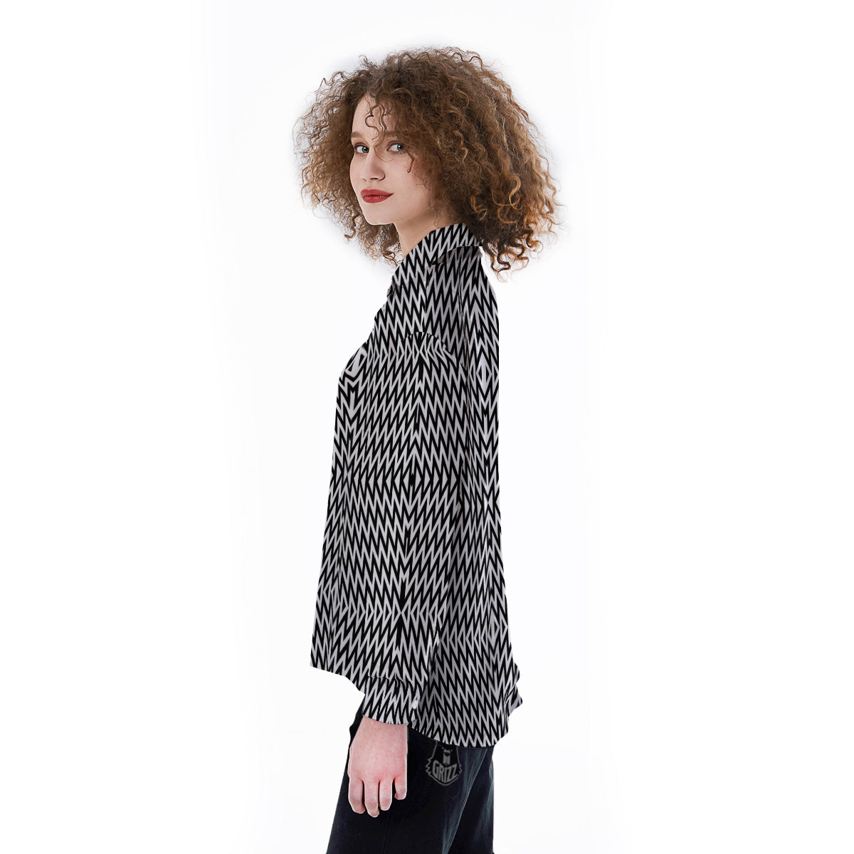 Zigzag Lines Black Print Pattern Women's Long Sleeve Shirts-grizzshop