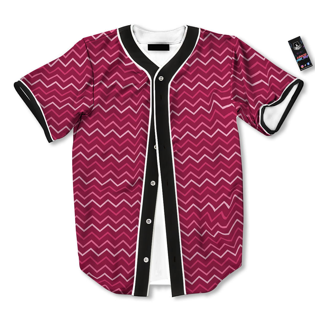 Zigzag Magenta Pink Print Pattern Baseball Jersey-grizzshop