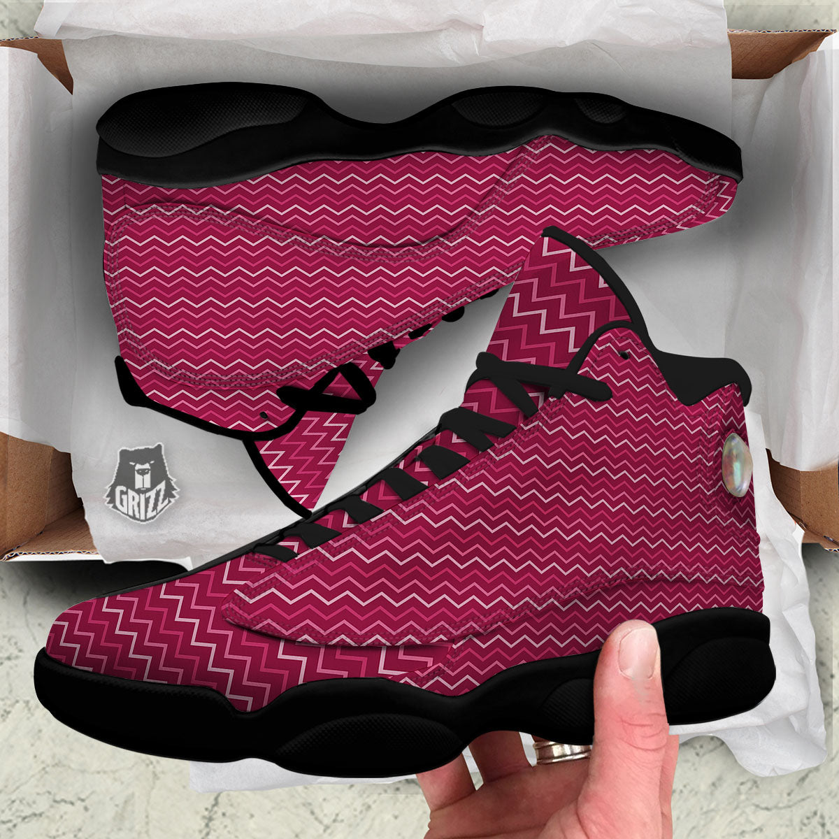 Zigzag Magenta Pink Print Pattern Black Basketball Shoes-grizzshop