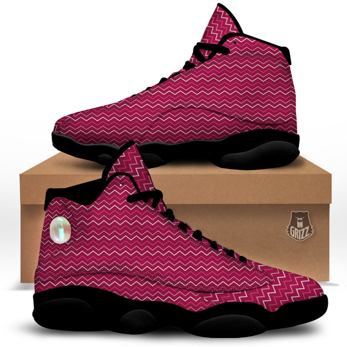 Zigzag Magenta Pink Print Pattern Black Basketball Shoes-grizzshop