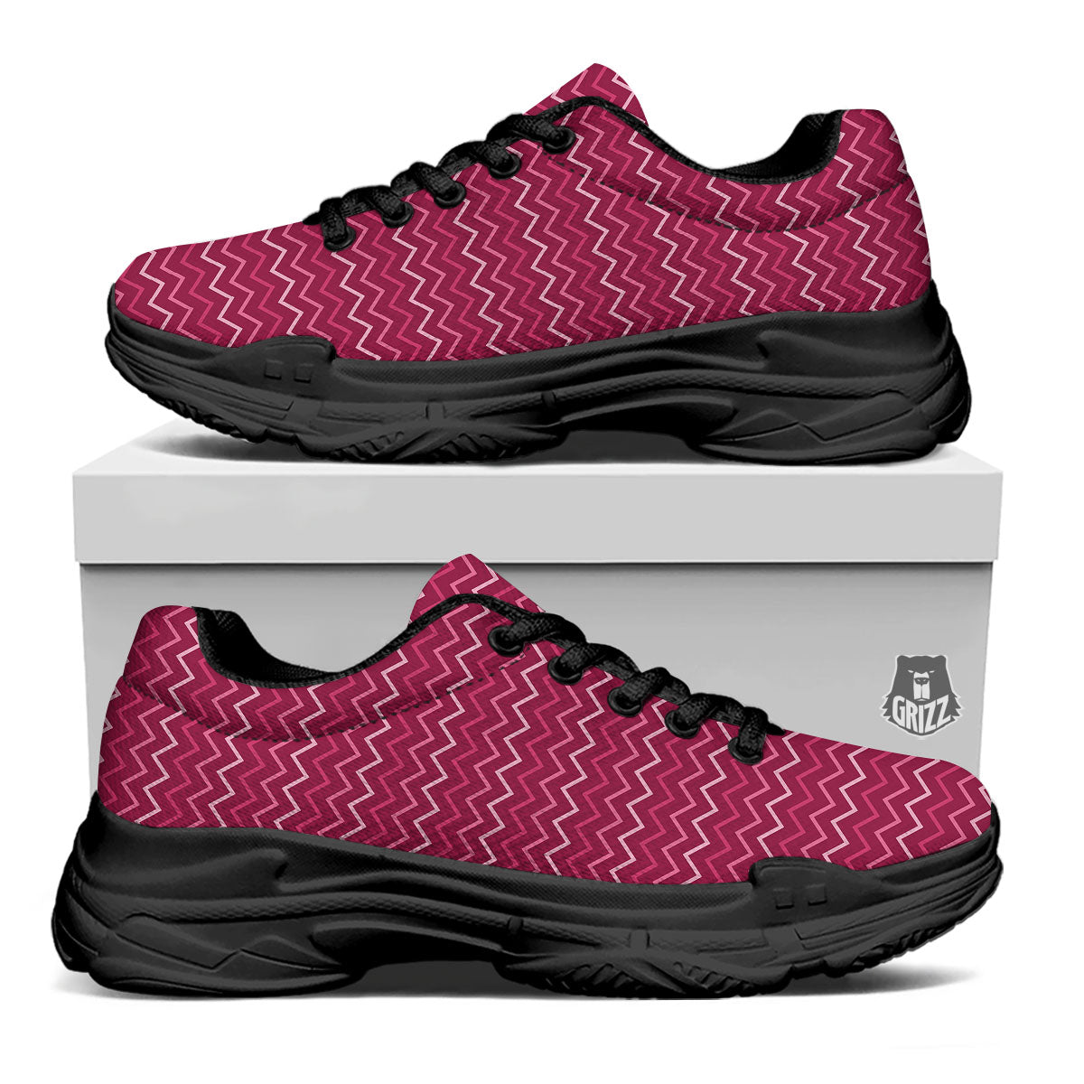 Zigzag Magenta Pink Print Pattern Black Chunky Shoes-grizzshop