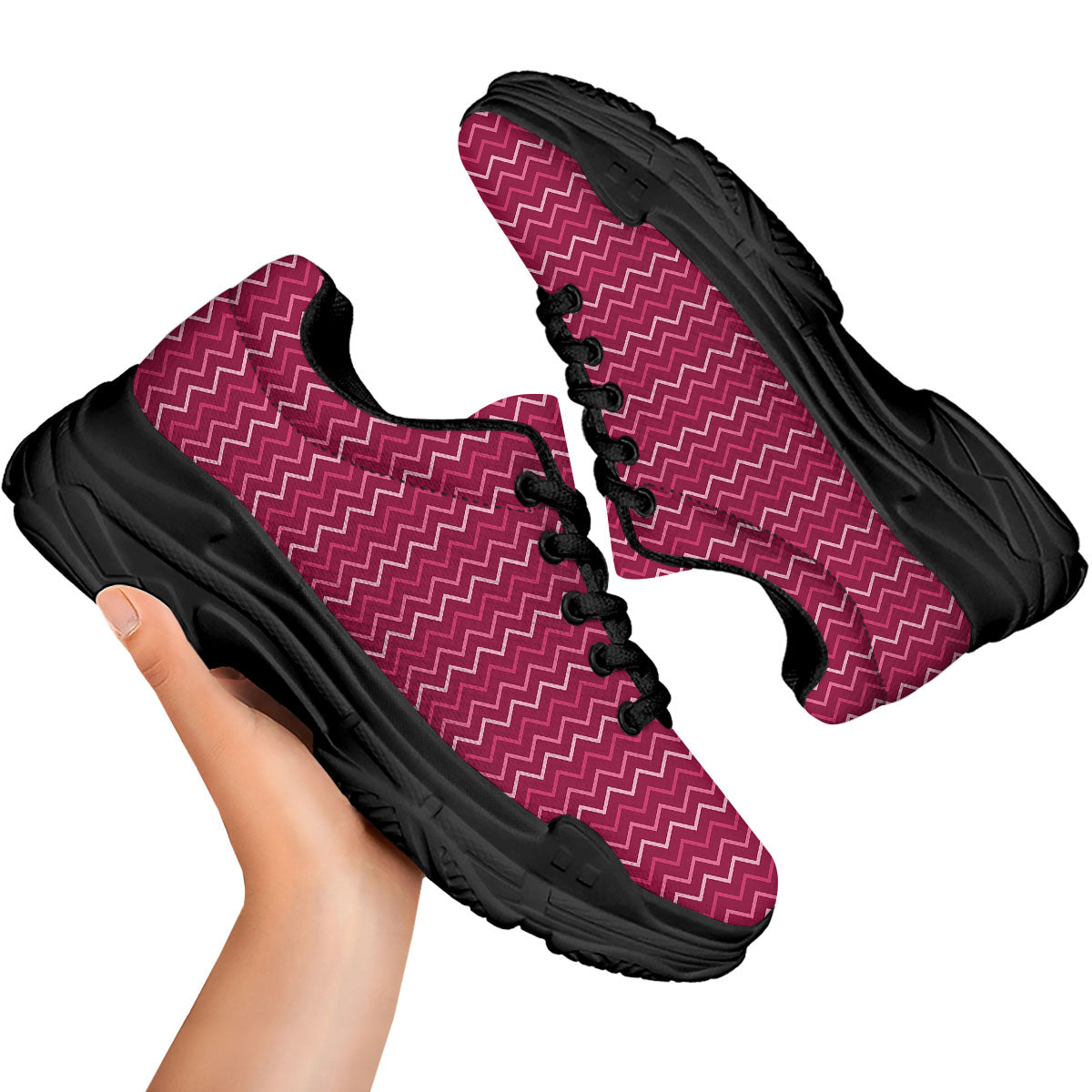 Zigzag Magenta Pink Print Pattern Black Chunky Shoes-grizzshop