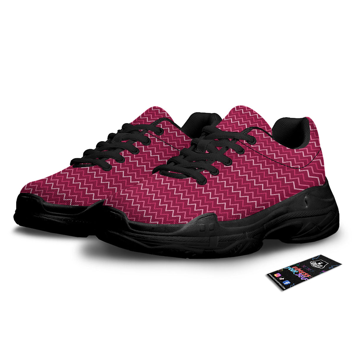Zigzag Magenta Pink Print Pattern Black Chunky Shoes-grizzshop