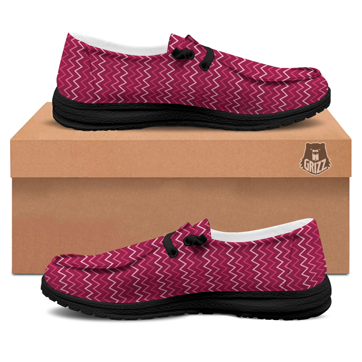Zigzag Magenta Pink Print Pattern Black Loafers-grizzshop