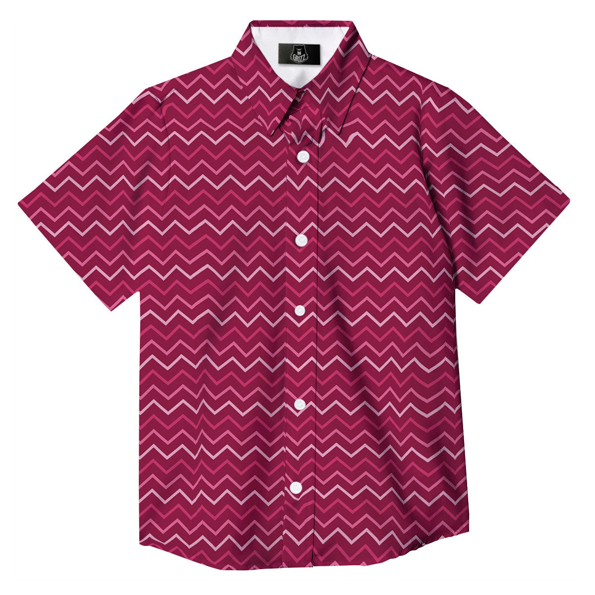 Zigzag Magenta Pink Print Pattern Button Up Shirt-grizzshop
