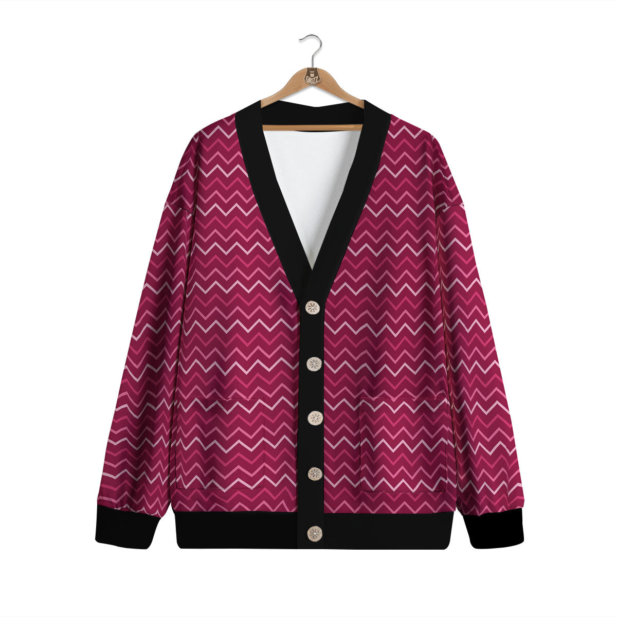 Zigzag Magenta Pink Print Pattern Cardigan-grizzshop