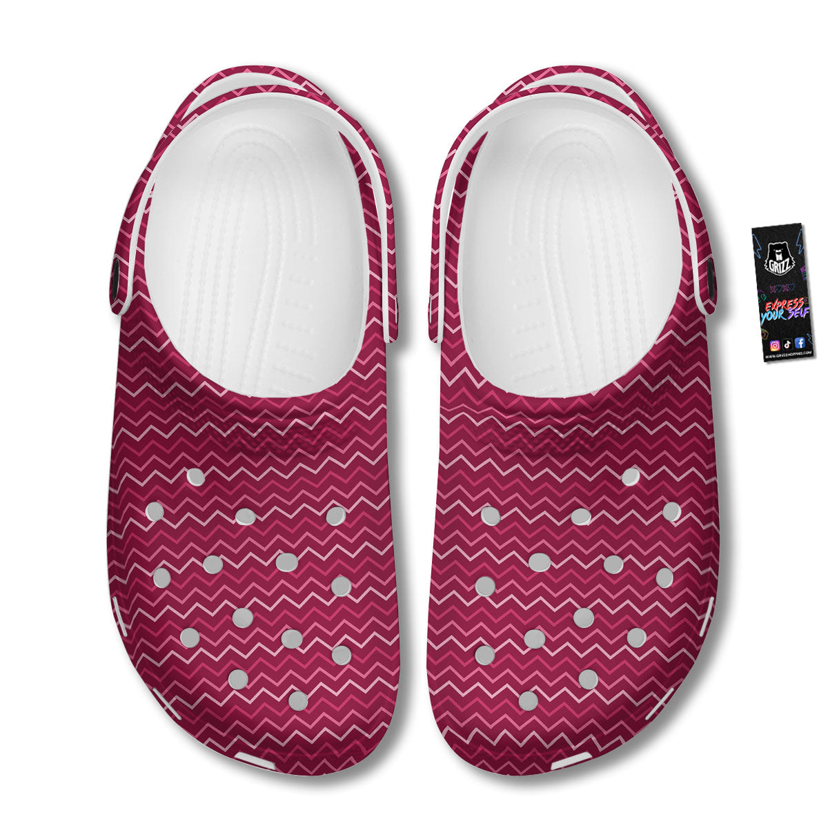 Zigzag Magenta Pink Print Pattern Clog-grizzshop